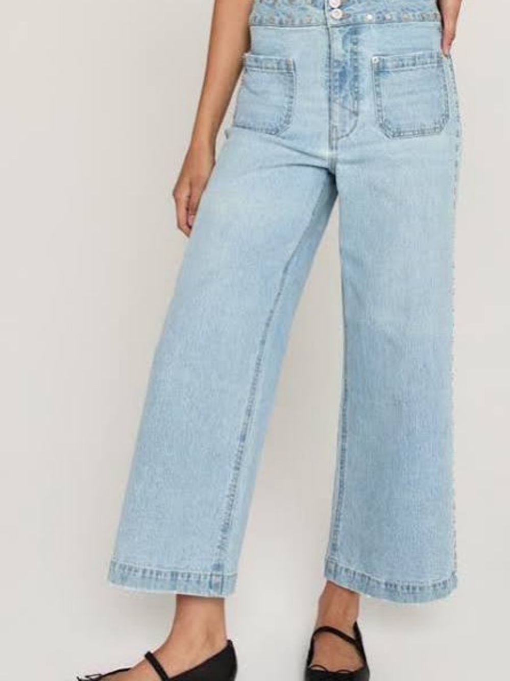 High-Rise Light Blue Cropped Wide-Leg Jeans